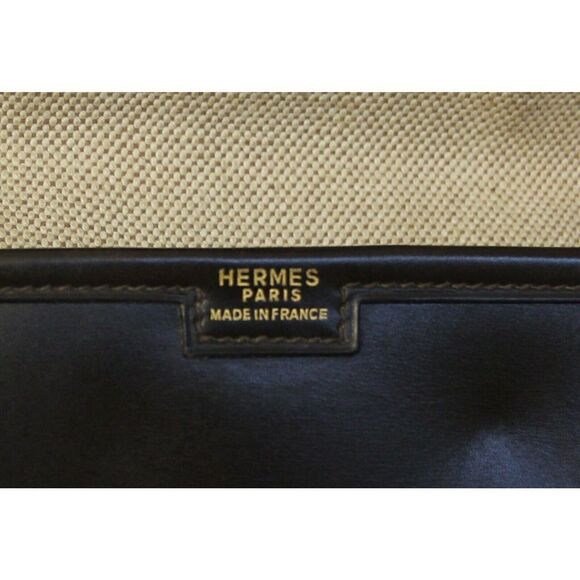 AUTHENTIC HERMÈS JIGE FRANCE BROWN GENUINE LEATHER H LOGO FRONT CLUTCH HANDBAG - Picture 10 of 11
